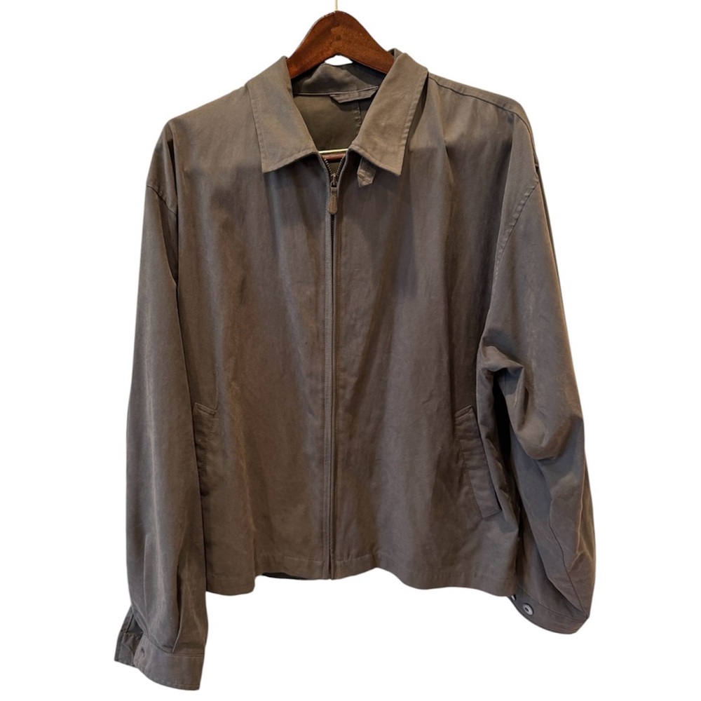 Retro London Fog Gray Microfiber Suede Lightweight Bomber Jacket Zip L